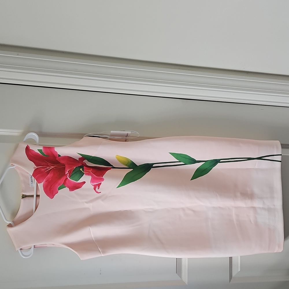 Calvin Klein Pale Pink Tank with Bold Floral Lily